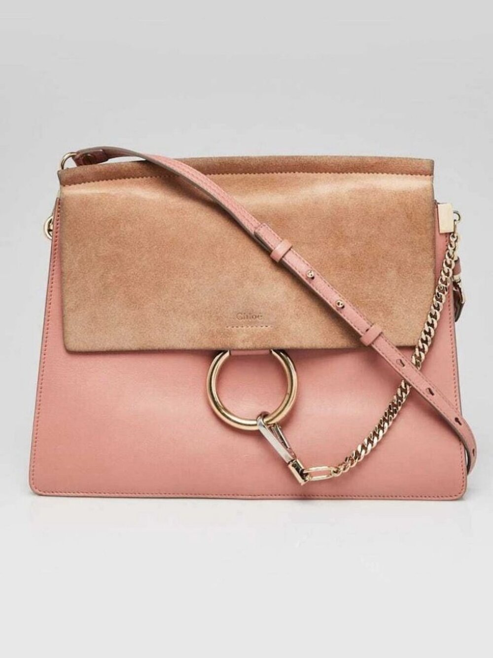 Chloe Pink/Brown Leather and Suede Faye Medium Shoulder Bag